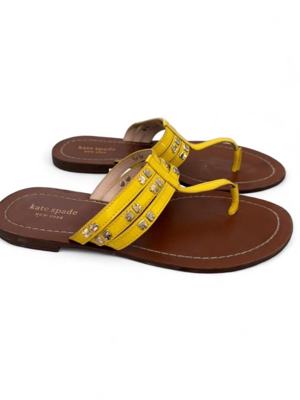 kate spade Yellow Leather Thong Sandals with Stud Details
